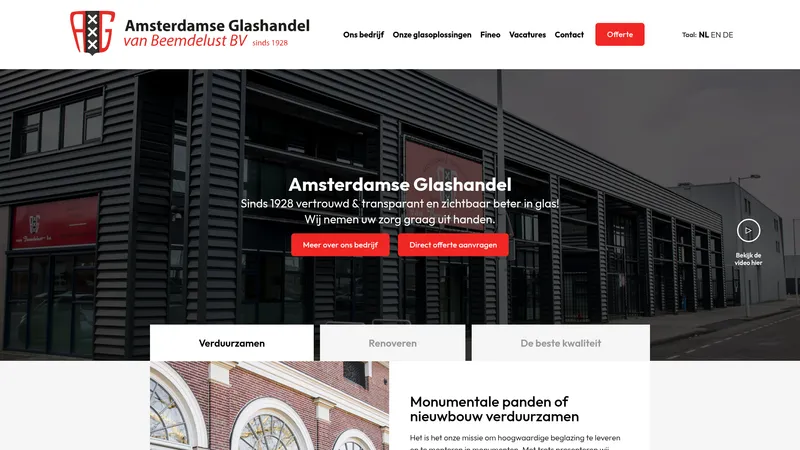 Website van Amsterdamse Glashandel van Beemdelust BV