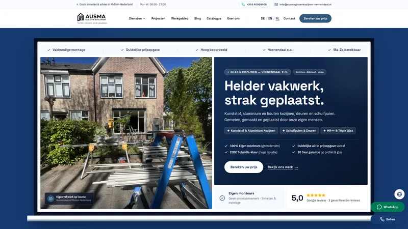 Website van Ausma glas en kozijnen
