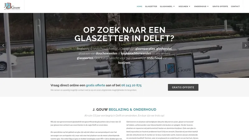 Website van Beglazing & Onderhoudsbedrijf J. Gouw | Glaszetter & Glashandel