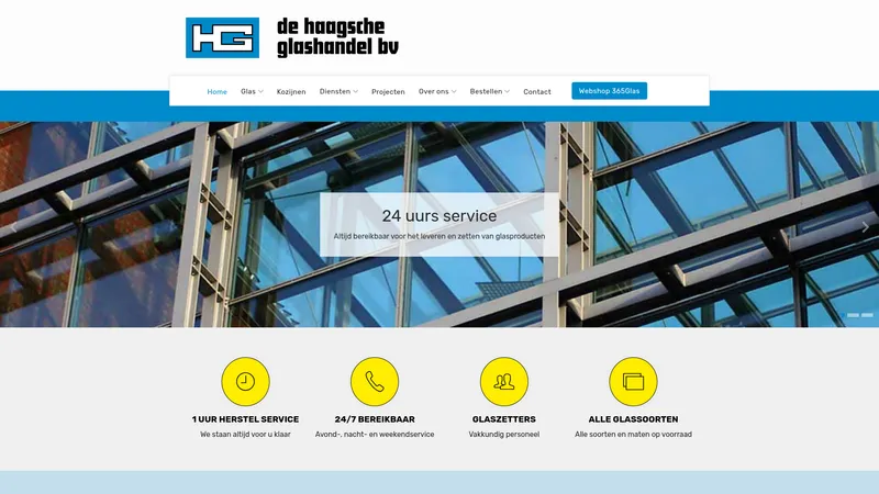 Website van De Haagsche Glashandel BV