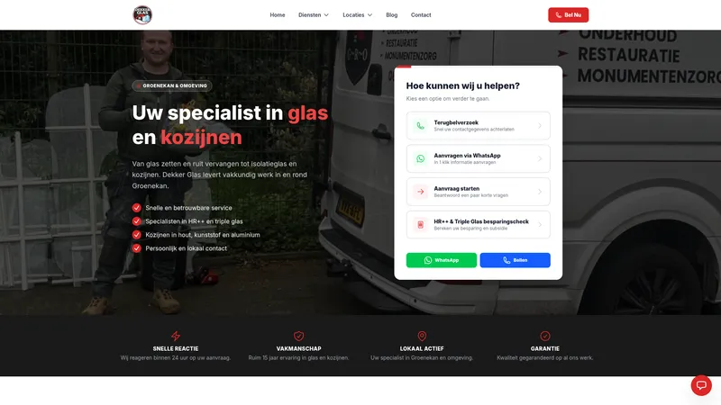 Website van Dekker GLAS