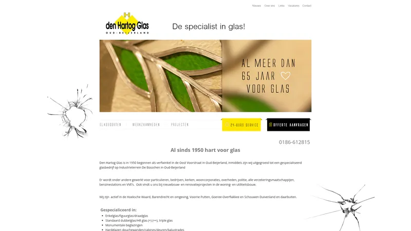 Website van Den Hartog Glas