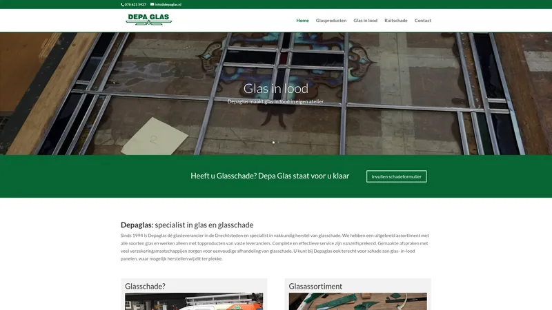 Website van Depa Glas B.V.