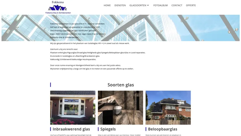Website van Fokkema Glas & Schilderwerken Huizen