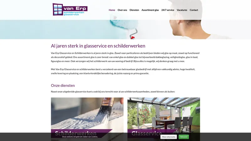 Website van Frans van Erp Glaswerken B.V.