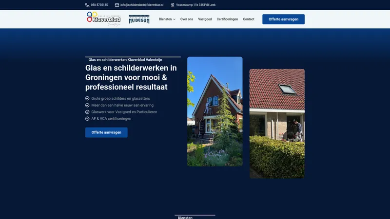 Website van Glas en Schilderwerken Klaverblad Valenteijn B.V.