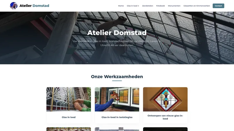 Website van Glas-in-lood Atelier Domstad