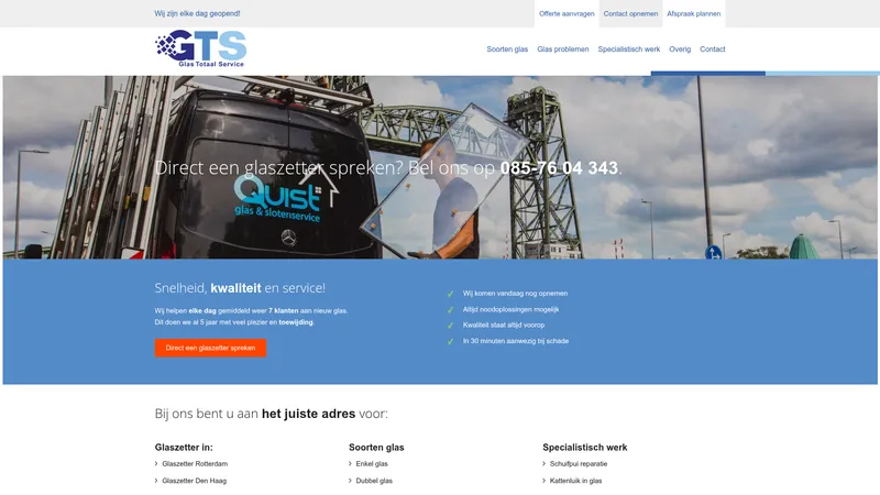 Website van Glas Totaal Service