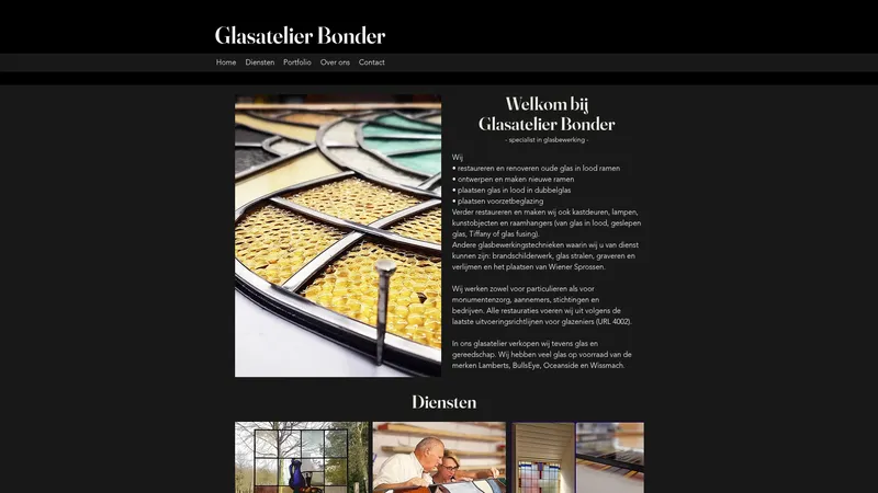 Website van Glasatelier Bonder