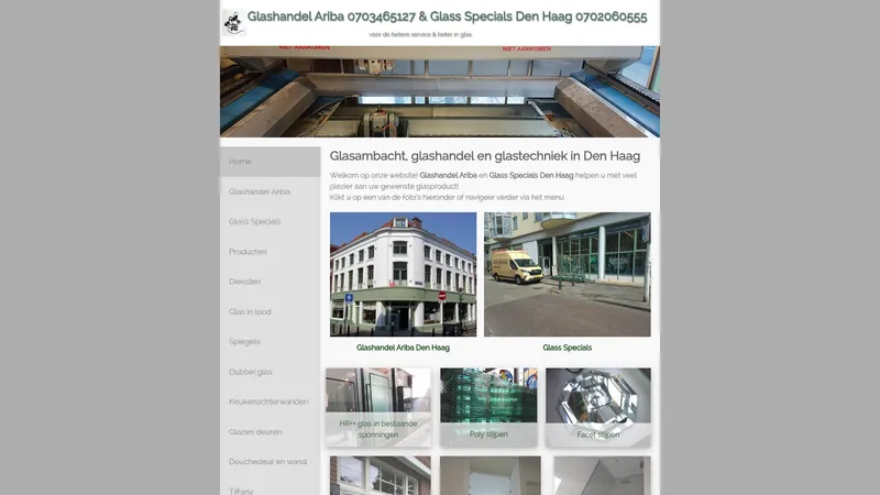 Website van Glashandel Ariba & Ariba Glass Specials Den Haag
