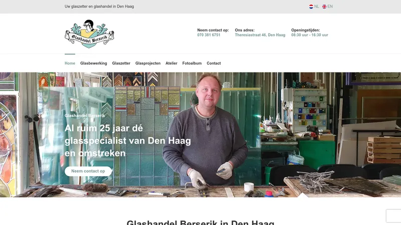 Website van Glashandel Berserik Den Haag