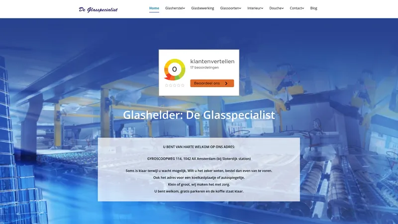 Website van Glashandel De Glasspecialist