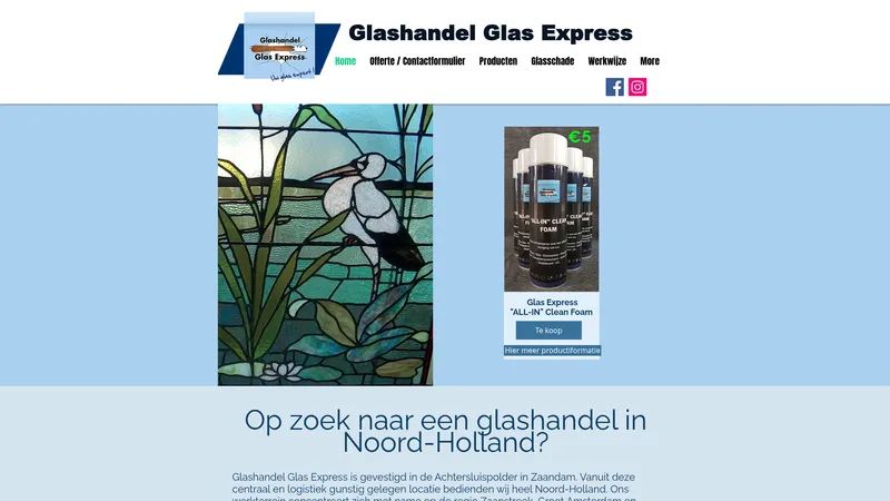 Website van Glashandel Glas Express