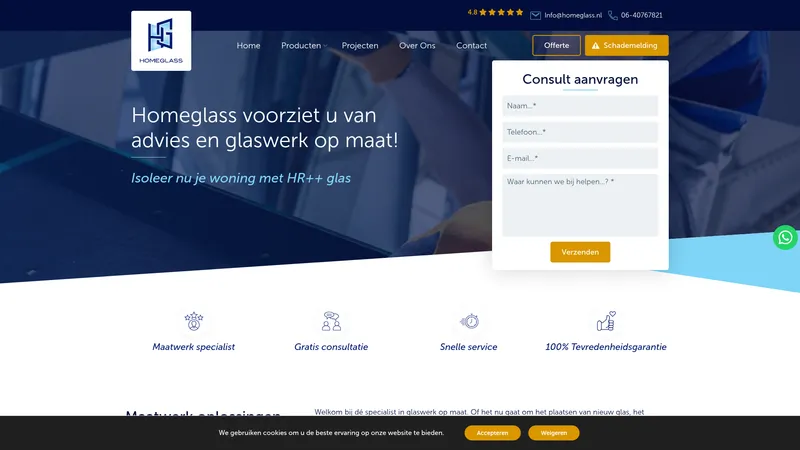 Website van Glashandel Homeglass