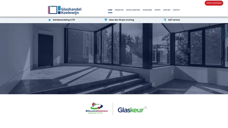 Website van Glashandel Koelewijn B.V.