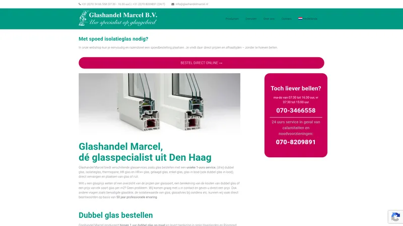 Website van Glashandel Marcel B.V.