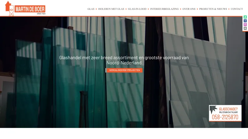 Website van Glashandel Martin De Boer