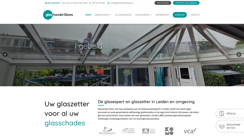 Website van Glashandel Sloos