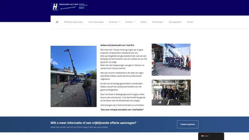 Website van Glashandel Van't Hull - Watergang