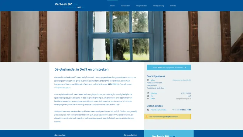 Website van Glashandel Verbeek
