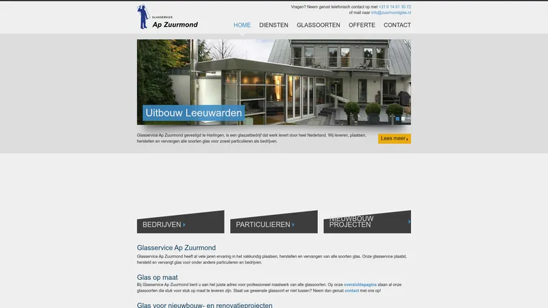 Website van Glasservice Ap Zuurmond