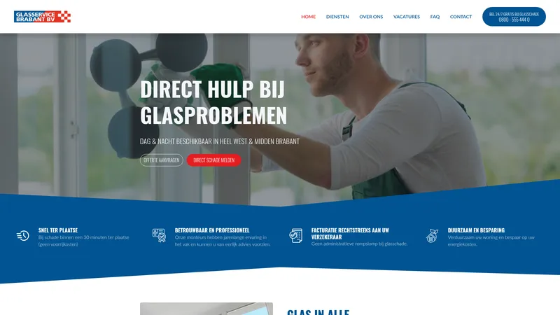 Website van Glasservice Brabant BV