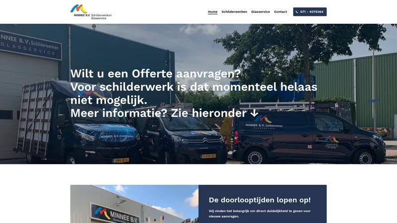 Website van Glasservice en Schilderwerken Minnee BV