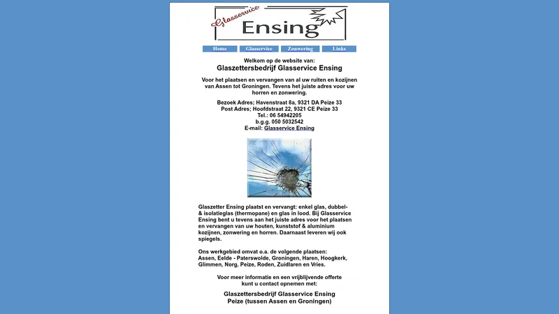 Website van Glasservice Ensing