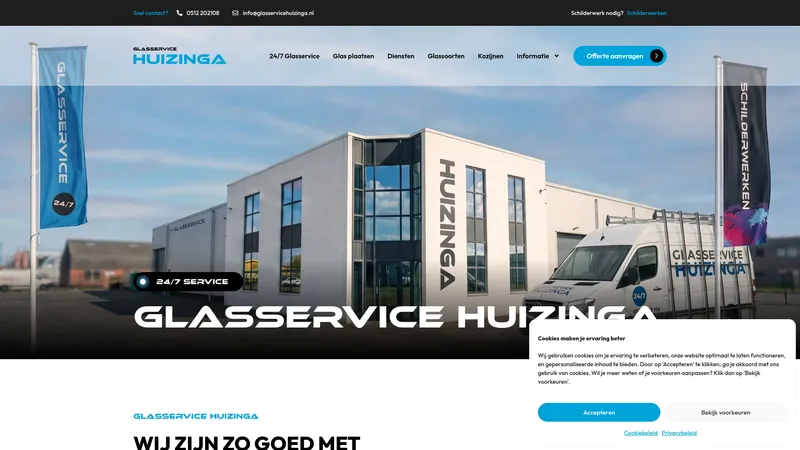 Website van Glasservice Huizinga 24/7