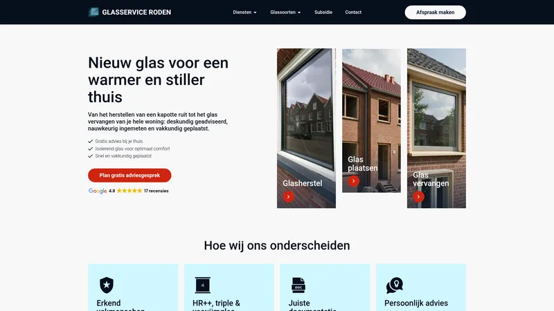 Website van Glasservice Roden