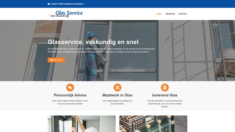 Website van Glasservice Van Maastrigt