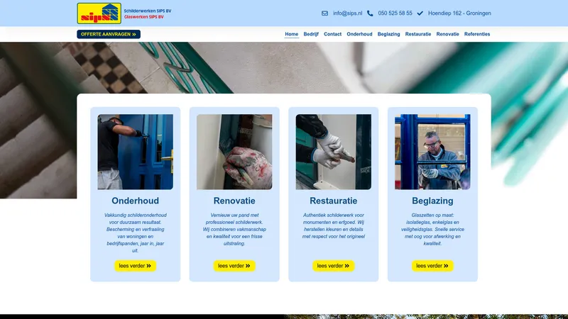 Website van Glaswerken Sips b.v. en Schilderwerken Sips b.v.