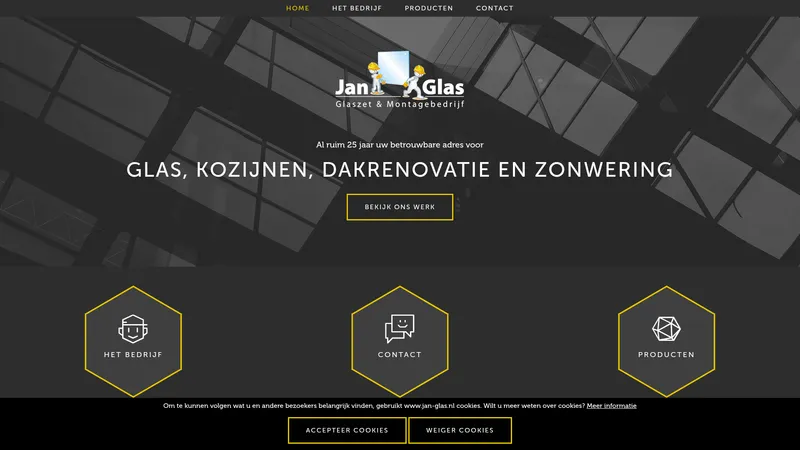 Website van Glaszet & Montagebedrijf Jan Glas