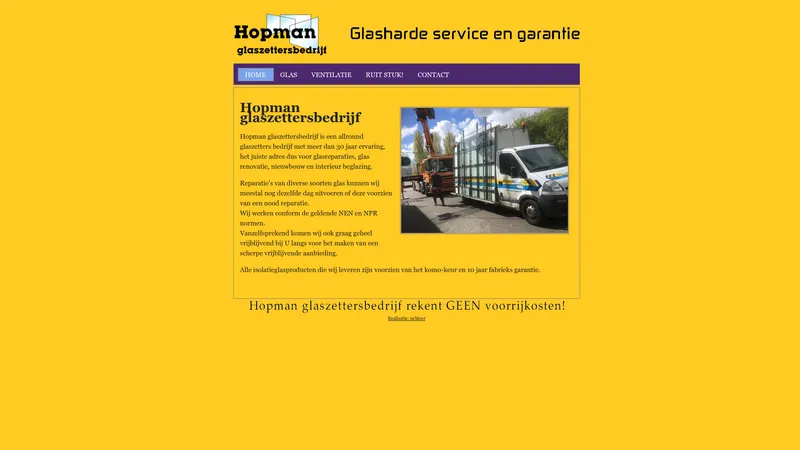 Website van Glaszettersbedrijf Hopman