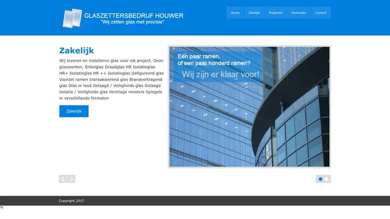 Website van Glaszettersbedrijf Houwer