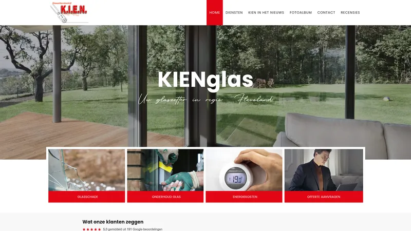 Website van Glaszettersbedrijf K.I.E.N.