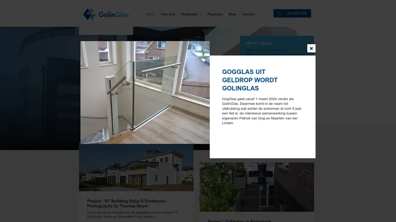 Website van Golin Glas B.V. | Glaszettersbedrijf Geldrop