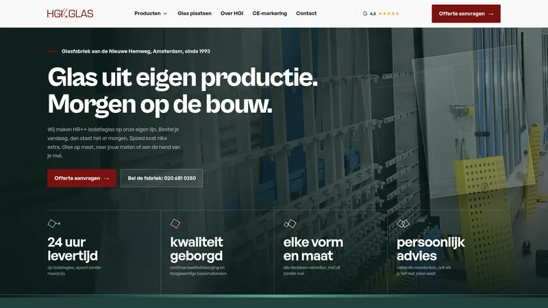 Website van HGI. Glas Industrie B.V.