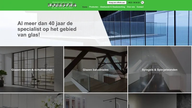 Website van Hoekstra Glashandel | Glasbewerking | Kozijnen