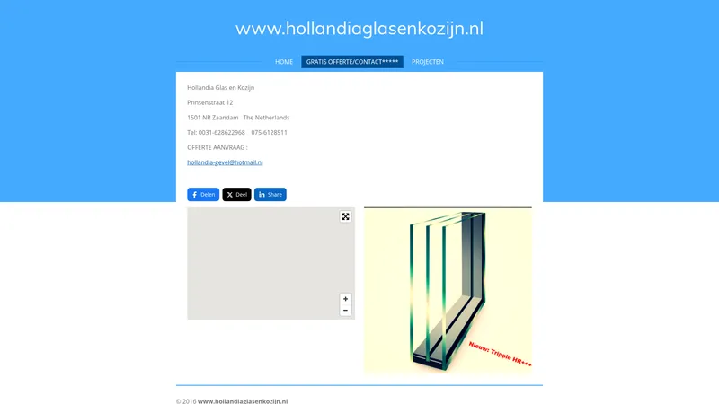 Website van Hollandia Glas en Kozijnen