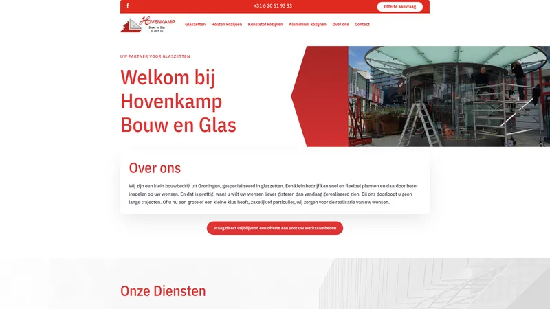 Website van Hovenkamp Bouw en Glas