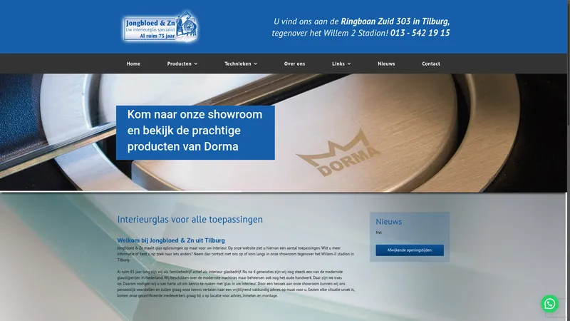 Website van Jongbloed & Zn. Interieurglasspecialist