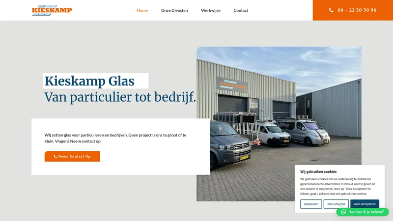 Website van Kieskamp Glaswerken