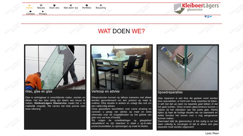 Website van KleiboerLägers glasservice Apeldoorn