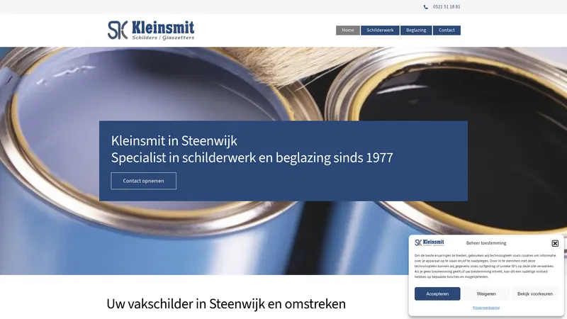 Website van Kleinsmit Schilders / Glaszetters