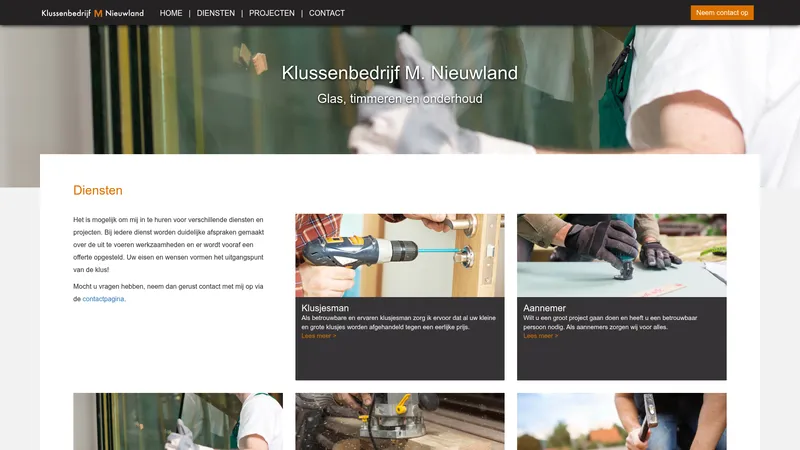 Website van Klussenbedrijf M. Nieuwland