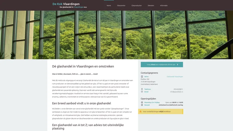 Website van Kok Glas Vlaardingen