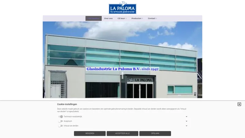 Website van La Paloma glasindustrie