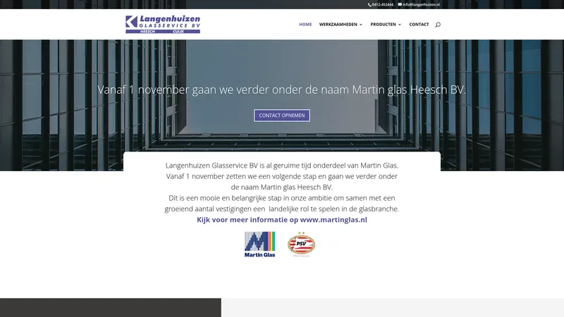 Website van Martin Glas Heesch BV (Langenhuizen Glasservice)