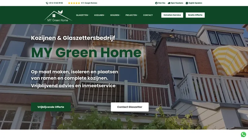 Website van MY Green Home - Kozijnen & Glaszettersbedrijf